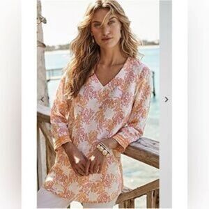 J. Jill LINEN-BLEND CORAL-REEF TUNIC, travel weekend, Small